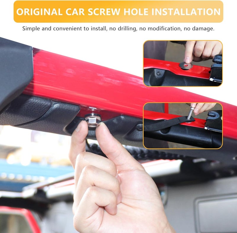 RERPRO Front Rear Door Roll Bar Grab Handles Compatible with 2024 2025 Jeep Wrangler JL 4 Door 4XE Gladiator JT Interior Accessories Paracord Grip Handle, Keep Airbag Function, 4 Pack Black Classic - Image 3